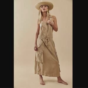 Free People Cargo Skirtall Overalls Utility Dress Mustard (tan) NEW size XS